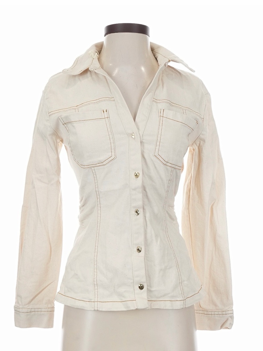 NWOT Zara Cream Button-Front Denim Fitted Top
